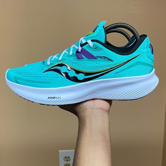 Saucony Ride 15 “Cool Mint Purple Volt Black White” Size 10.5 - Picture 6 of 17